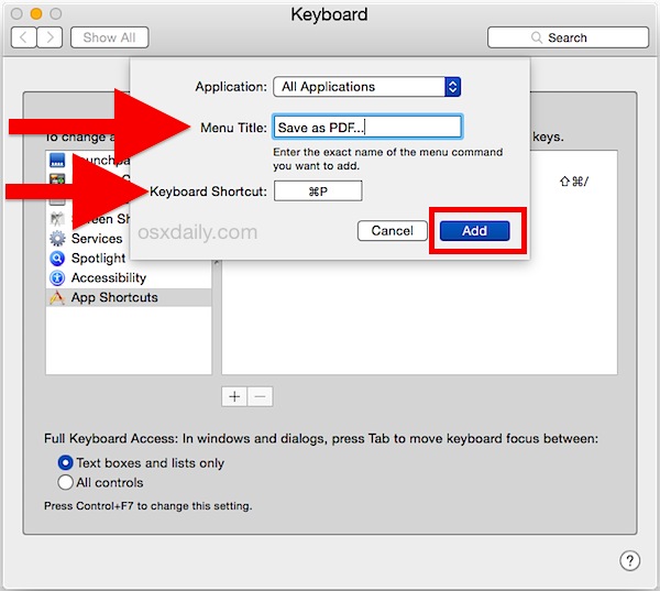 Guardar como método abreviado de teclado PDF en Mac OS X.