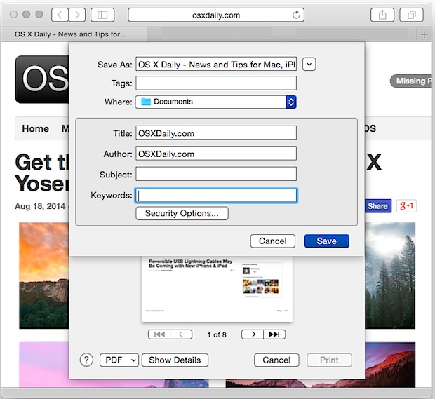 Guárdelo como PDF con solo tocar un botón en Mac OS X.