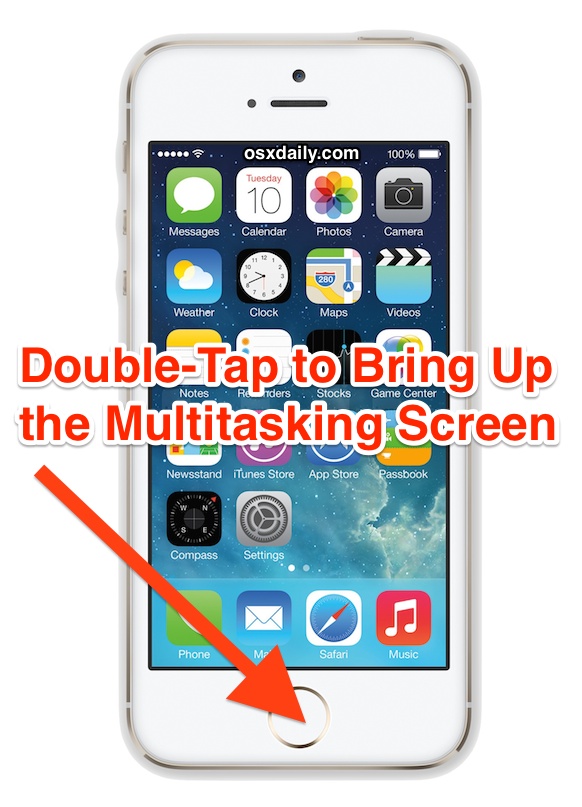 Toque dos veces para acceder a la pantalla de la aplicación multitarea en iOS