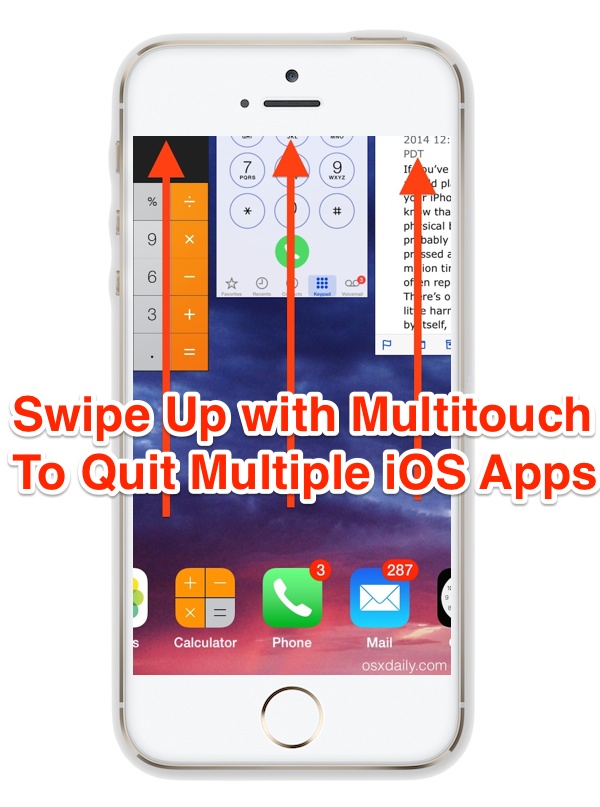 Deje múltiples aplicaciones simultáneamente con deslizar hacia arriba en el iPhone