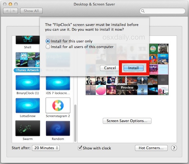 Instale un protector de pantalla en Mac OS X.