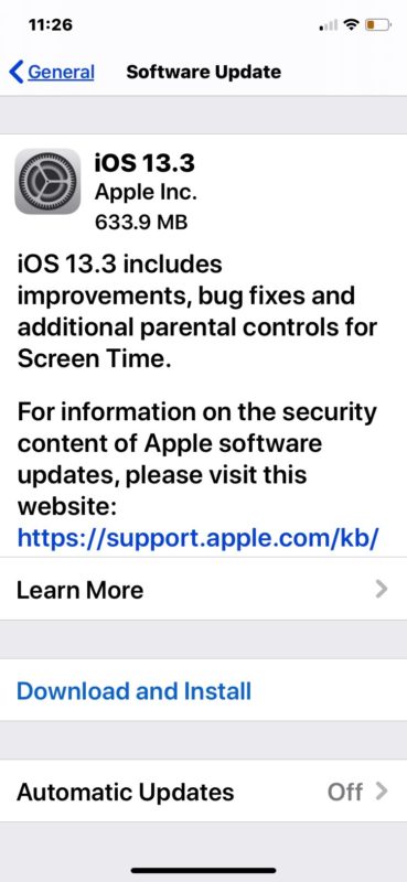 Descargar la actualización de iOS 13.3