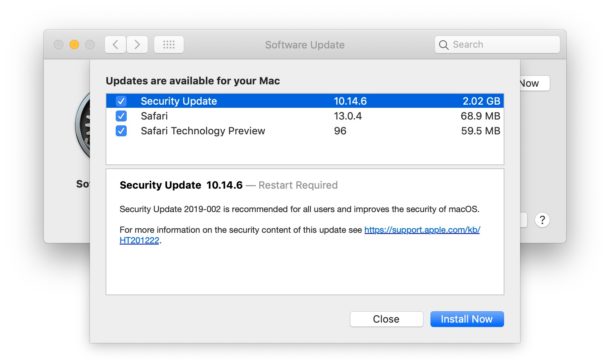 descargar la actualización de seguridad de macOS Mojave