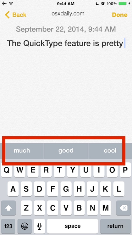 Barra QuickType en el teclado de iOS