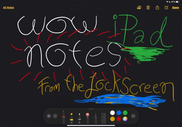 Escriba notas con el Apple Pencil en el iPad en la pantalla de bloqueo