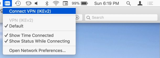 El menú VPN en la Mac facilita la conexión y desconexión