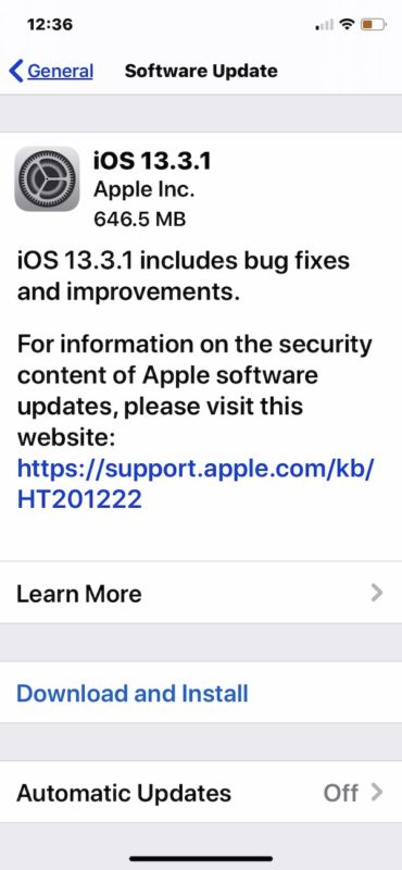 Actualización de IOS 13.3.1