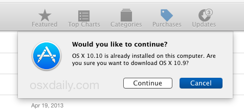 Confirme la descarga de OS X 10.9 desde OS X 10.10