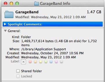 GarageBand adicional en la carpeta de soporte de la aplicación