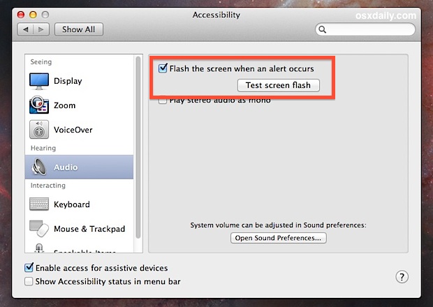 Destella la pantalla de alerta en Mac OS X.