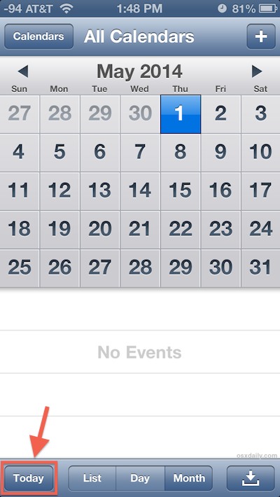 Ir a hoy en la aplicación Calendario para iOS