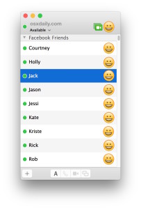 Lista de amigos de Facebook Messenger en la aplicación Mensajes en OS X