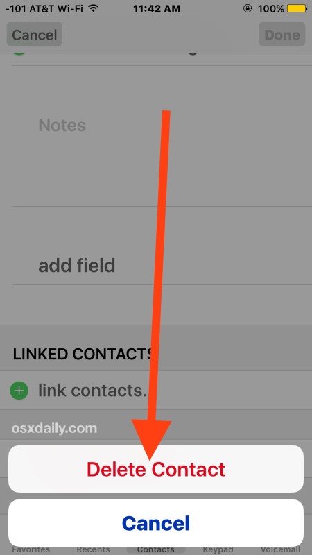 Eliminar un contacto de iOS
