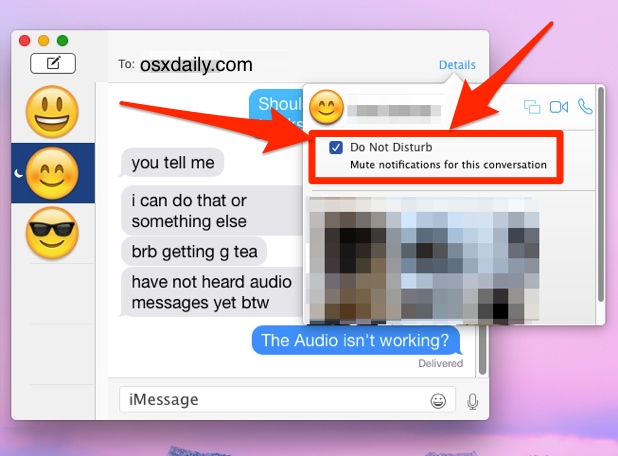 Deshabilitar una conversación en Mensajes para Mac