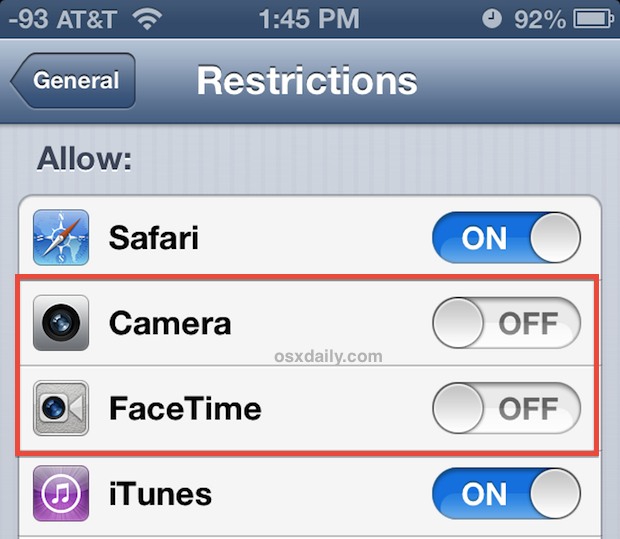 Desactivar el acceso a la cámara del iPhone