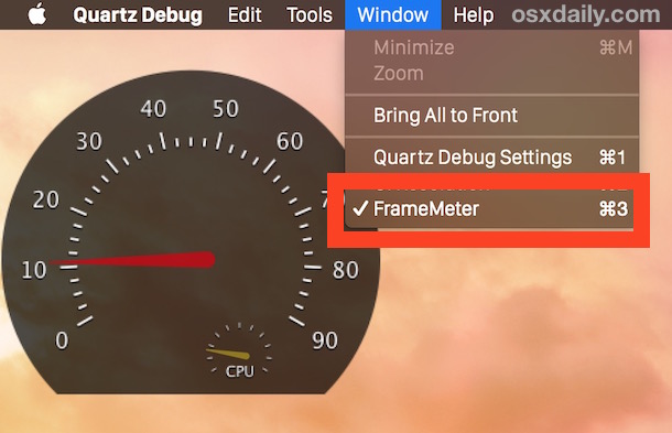 Habilite el monitor FrameMeter FPS en la herramienta de depuración de Mac OS X Quartz