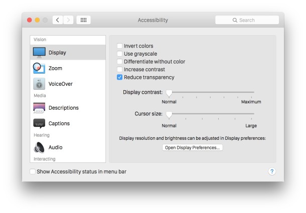 Desactivar la transparencia acelera OS X