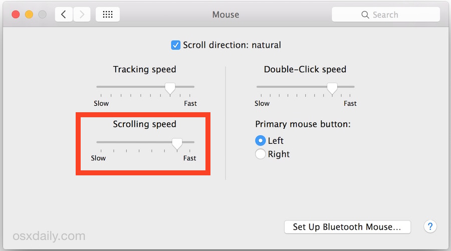 Cambie la velocidad de desplazamiento del mouse en Mac OS X.