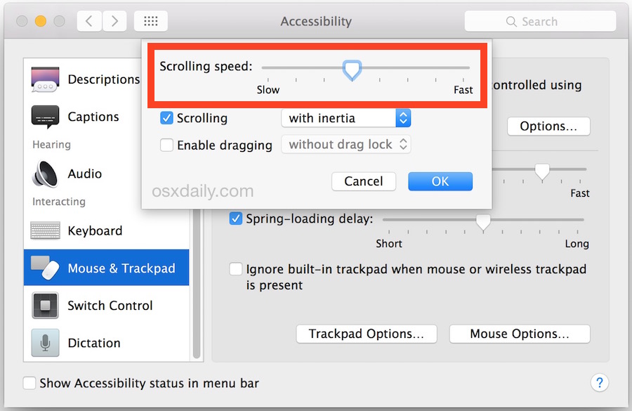 Cambiar la velocidad de un trackpad de Mac