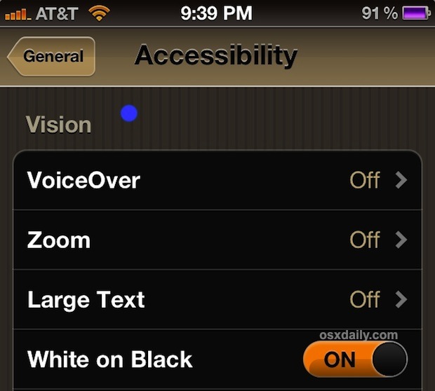 Invertir colores de pantalla en iOS