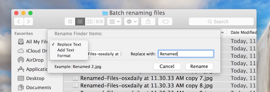 Otros modificadores de archivos para el cambio de nombre por lotes en Mac OS X.