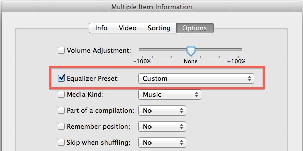 Establecer un ecualizador específico para varios elementos de iTunes