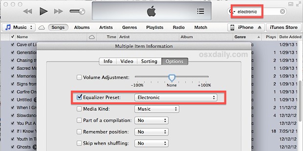 Configurar el ecualizador para un género de música en iTunes