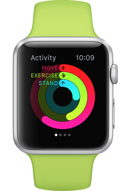 Resumen de la pantalla del objetivo de actividad del Apple Watch con recordatorio de progreso en pie
