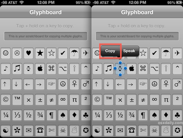 Glifos y símbolos en iOS con Glyphboard