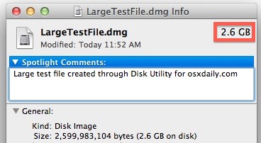 Cree un archivo de prueba grande en Mac OS X.
