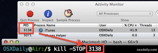 Detenga un proceso en Mac OS X.
