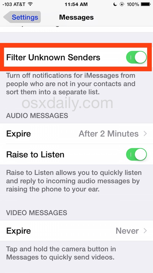 Filtrar remitentes desconocidos de iOS en otra aplicación de Bandeja de entrada