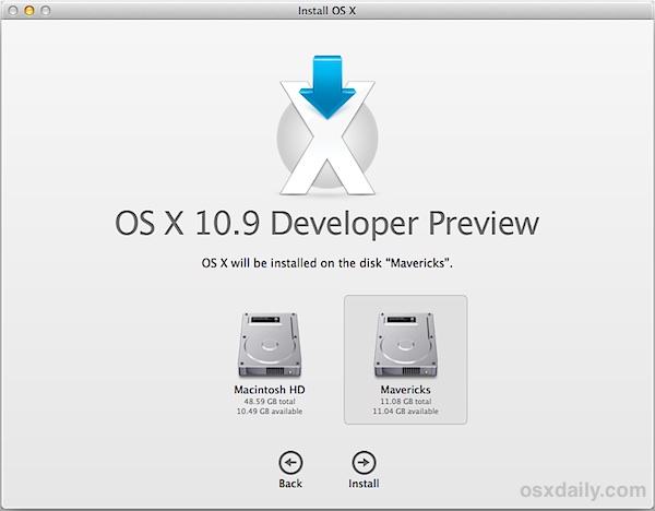 Instale OS X Mavericks en la nueva partición de arranque dual
