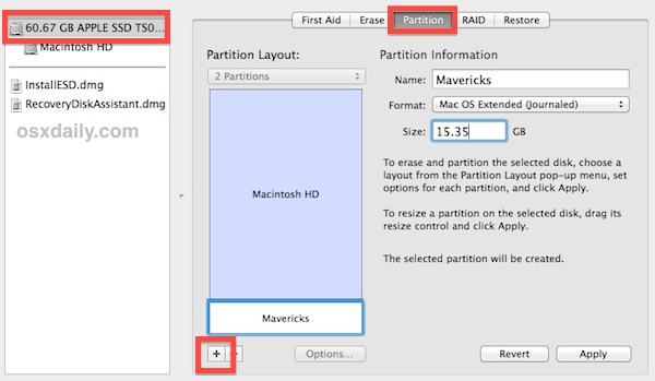 Cree una partición de arranque dual para OS X Mavericks