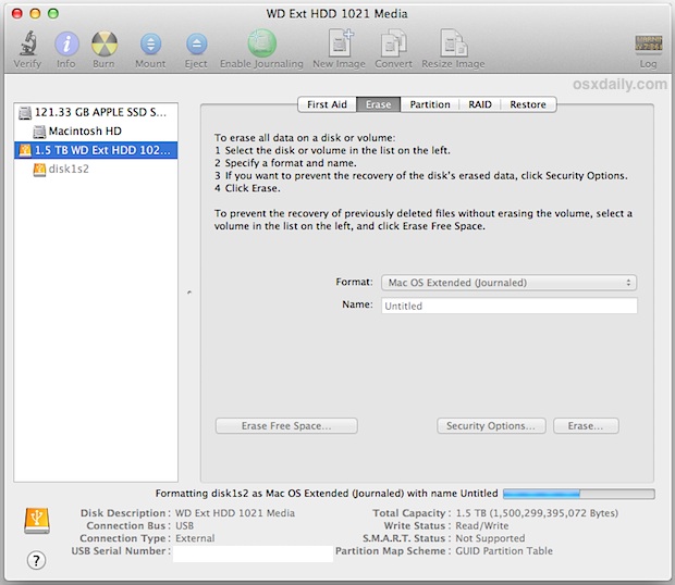 Limpie el disco duro externo en formato compatible con Mac