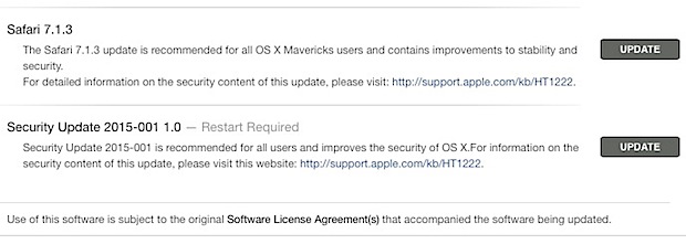 Actualización de seguridad 2015-001 para OS X Mavericks y Mountain Lion
