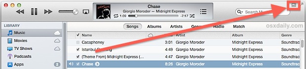 El botón del mini reproductor convierte iTunes en pequeños comandos de música