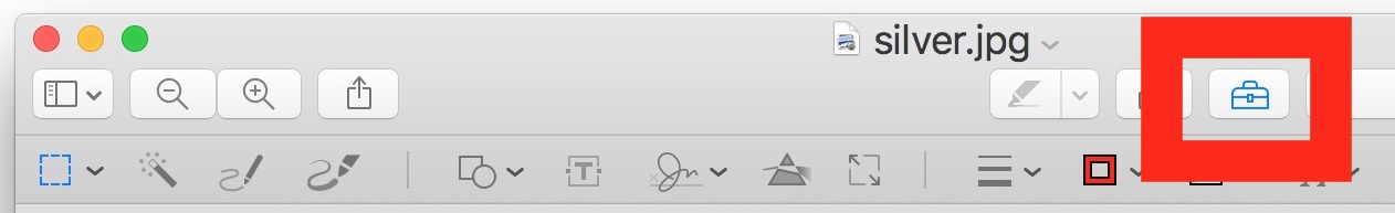 El botón de la caja de herramientas revela las herramientas de edición en la Vista previa de Mac