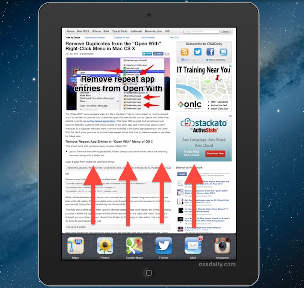 Desliza hacia arriba para ver la barra multitarea en tu iPad