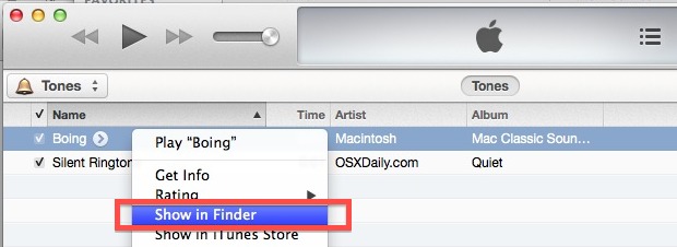 Muestra rápidamente la ubicación de tu tono de llamada con iTunes