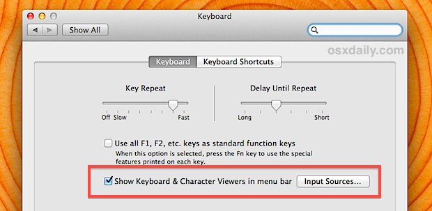 Muestre el elemento de la barra de menú del Visor de caracteres Emoji en Mac OS X.