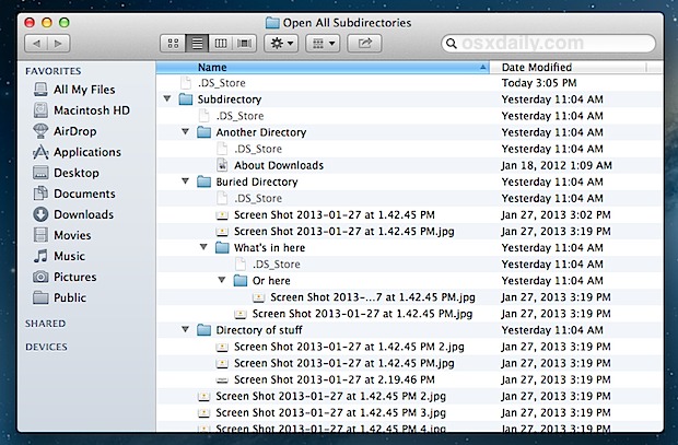 Listados de directorios recursivos en Mac OS X