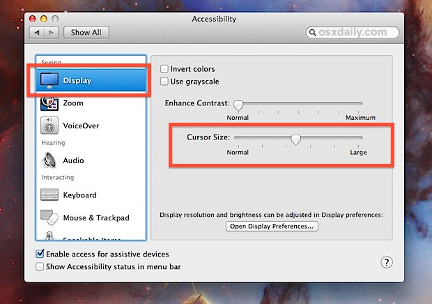 Tamaño del cursor del control deslizante en OS X