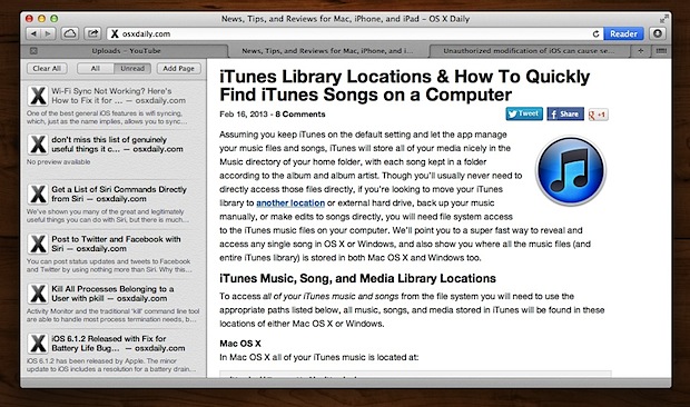 Lista de reproducción de Safari para OS X.