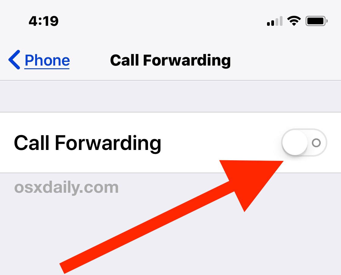 Cambie para activar o desactivar el desvío de llamadas en el iPhone