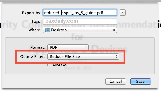 Minimice el filtro Tamaño de archivo en la aplicación Vista previa de archivos PDF
