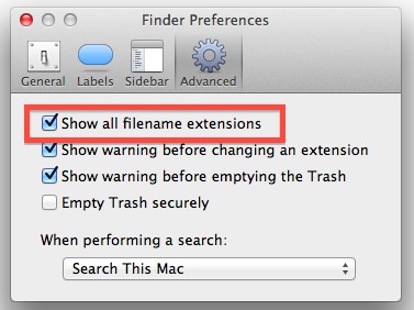 Ver extensiones de archivo en Mac OS X.