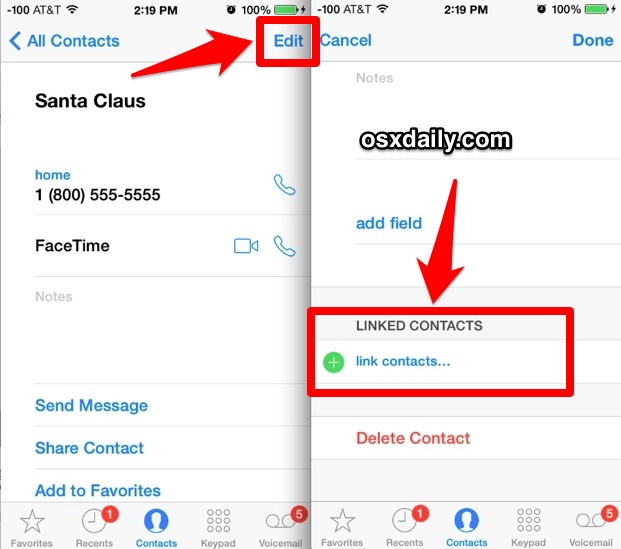 Fusionar contactos en iPhone con la función Vincular contactos en iOS