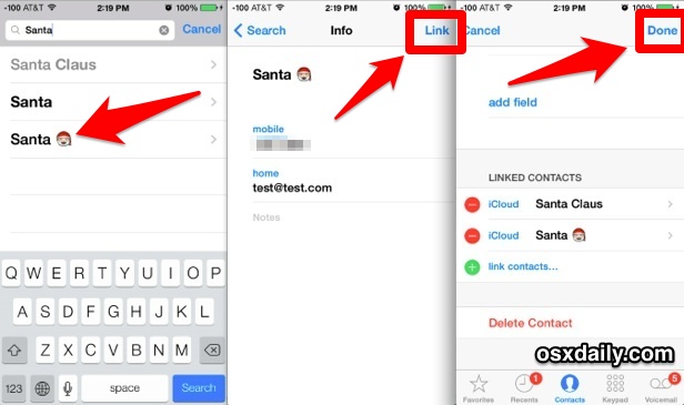 Fusionar contactos en iPhone usando contactos de enlace de iOS