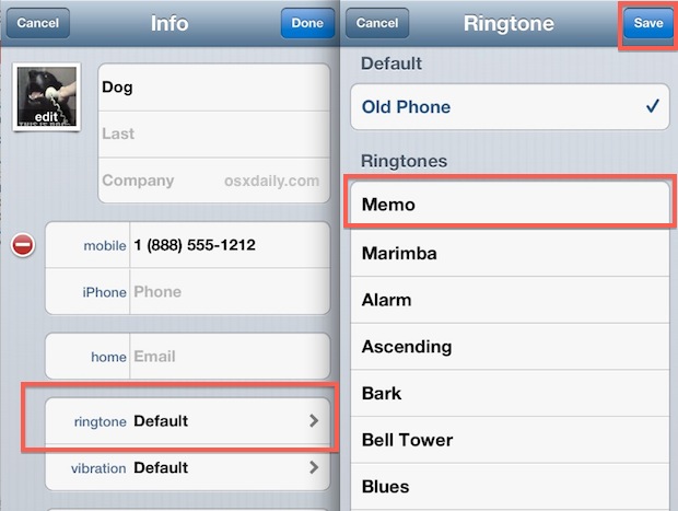 Asignar la grabación de voz personalizada como tono de llamada en el iPhone